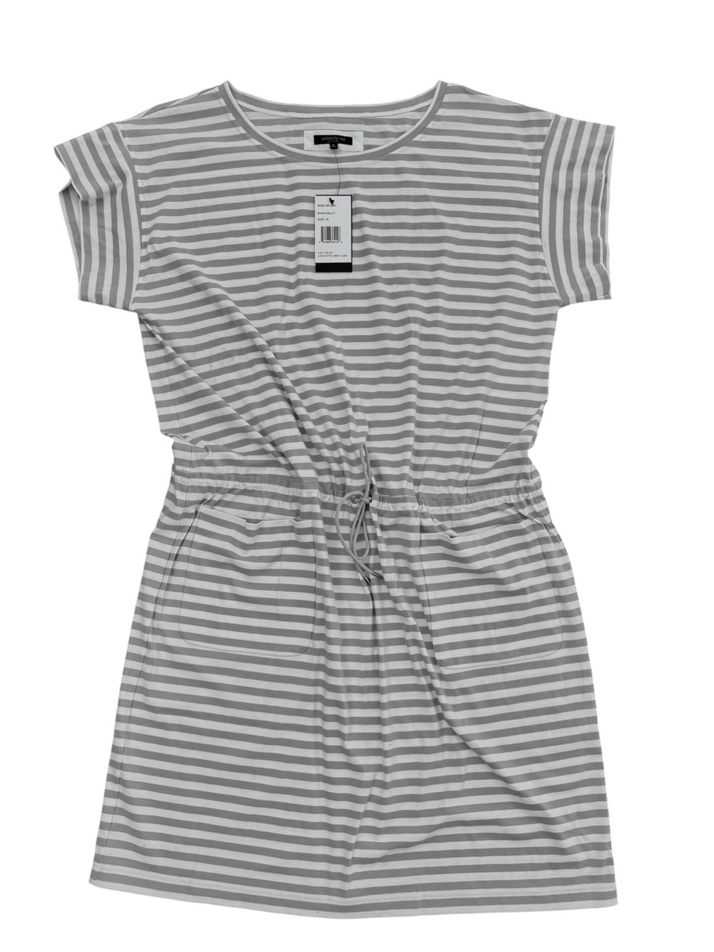 Lafayette 148 Drop Waist Dress Cotton Blend Khaki Multi Stripe Knit XL